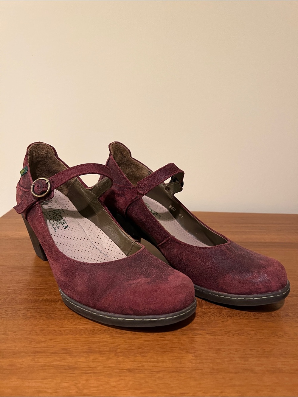 El Naturalista Burgundy Suede Mary Jane Heels, N860